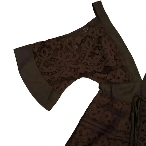 LUXXEL Cold Shoulder Lace Kimono Sleeve Brown Romper Size S - Picture 5 of 9